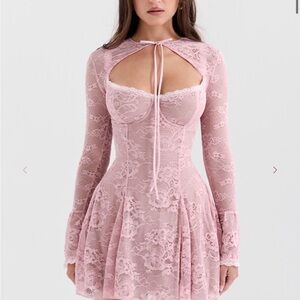 House of CB Pink Lace Long Sleeve Dress